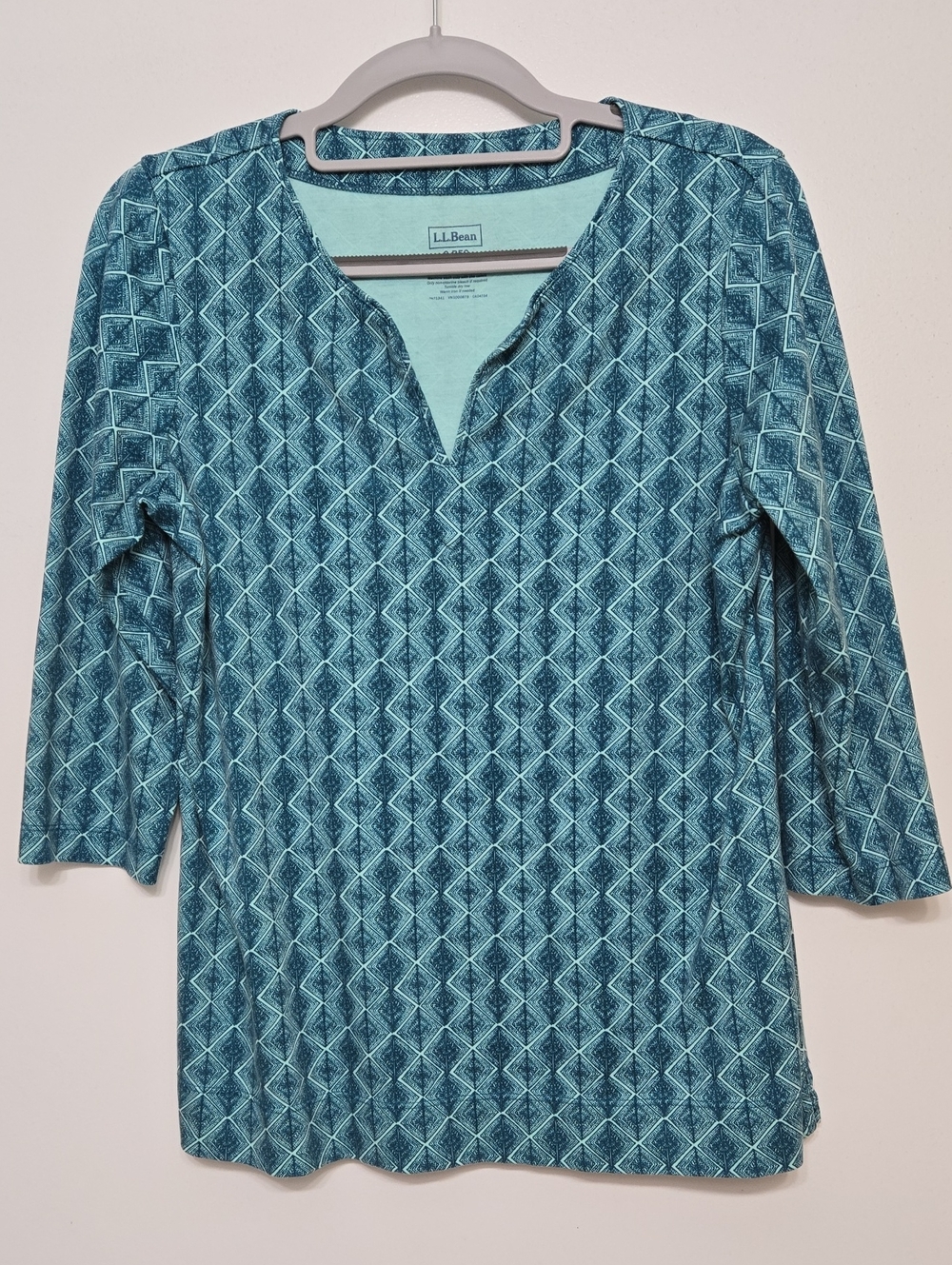 L.L. Bean Women's Teal Patterned Split-Neck Tunic